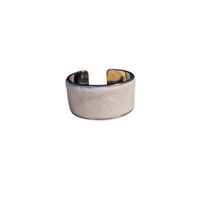 Handcrafted Genuine Hair On Hide Adjustable Metal Inlay Cuff White